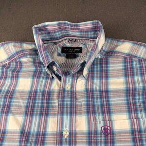 Ariat Pro Series Mens Plaid Button Down Shirt Blue Purple Long Sleeve Medium
